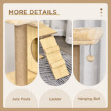 PawHut 130cm Plush Cat Tree with Five Scratching Posts, Two Perches, Cat House & Hammock