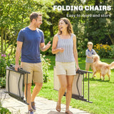 Outsunny 5 Piece Garden Dining Set for 4 – Square Faux Wood Table and Folding Mesh Armchairs, Brown