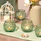 Set of 6 Green Glass Round Tealight Candle Holders – Modern Thick Glass Votives