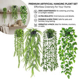 Artificial Hanging Trailing Plants in Pots, Set of 4 – Indoor Faux Greenery for Home & Office