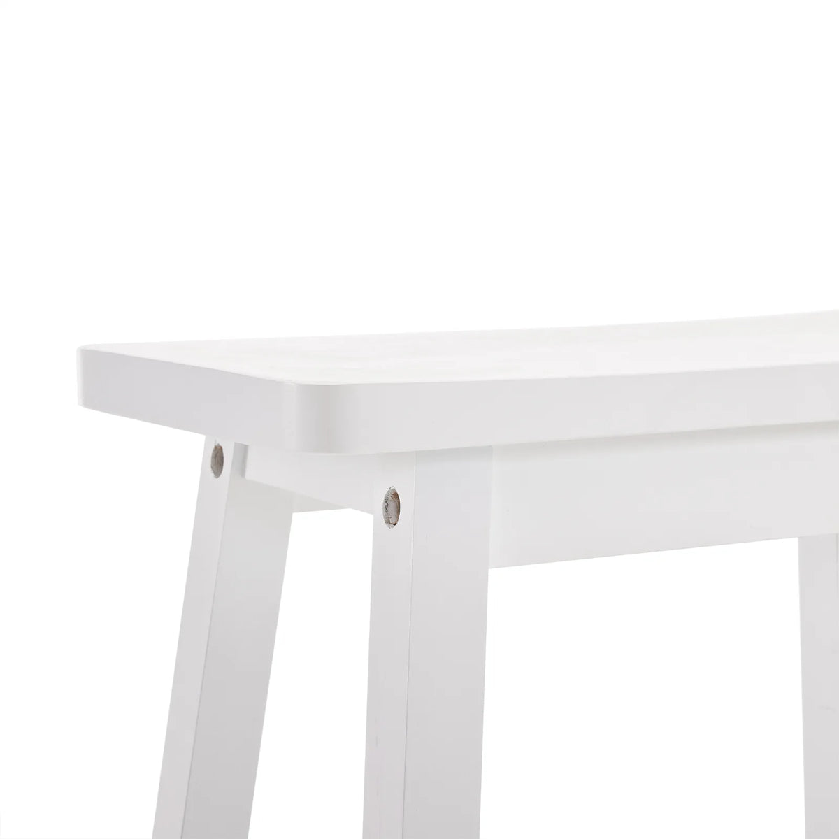 Set of 2 Pine Wood Saddle Seat Bar Stools with Footrests – Counter Height Kitchen and Home Bar Seating, White