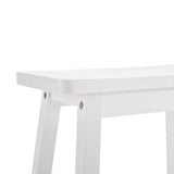 Set of 2 Pine Wood Saddle Seat Bar Stools with Footrests – Counter Height Kitchen and Home Bar Seating, White