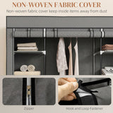 HOMCOM Portable Fabric Wardrobe with Hanging Rail, 10 Shelves and Roll-Up Doors – Foldable Clothes Storage, Dark Grey