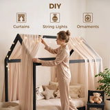 HOMCOM Single Bed Frame with House-Shaped Design – Scandinavian Solid Pine Wood for 90 x 190 cm Mattress
