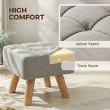 HOMCOM Linen-Look Square Padded Footstool with Wooden Legs – Leg Rest & Vanity Stool, Light Brown