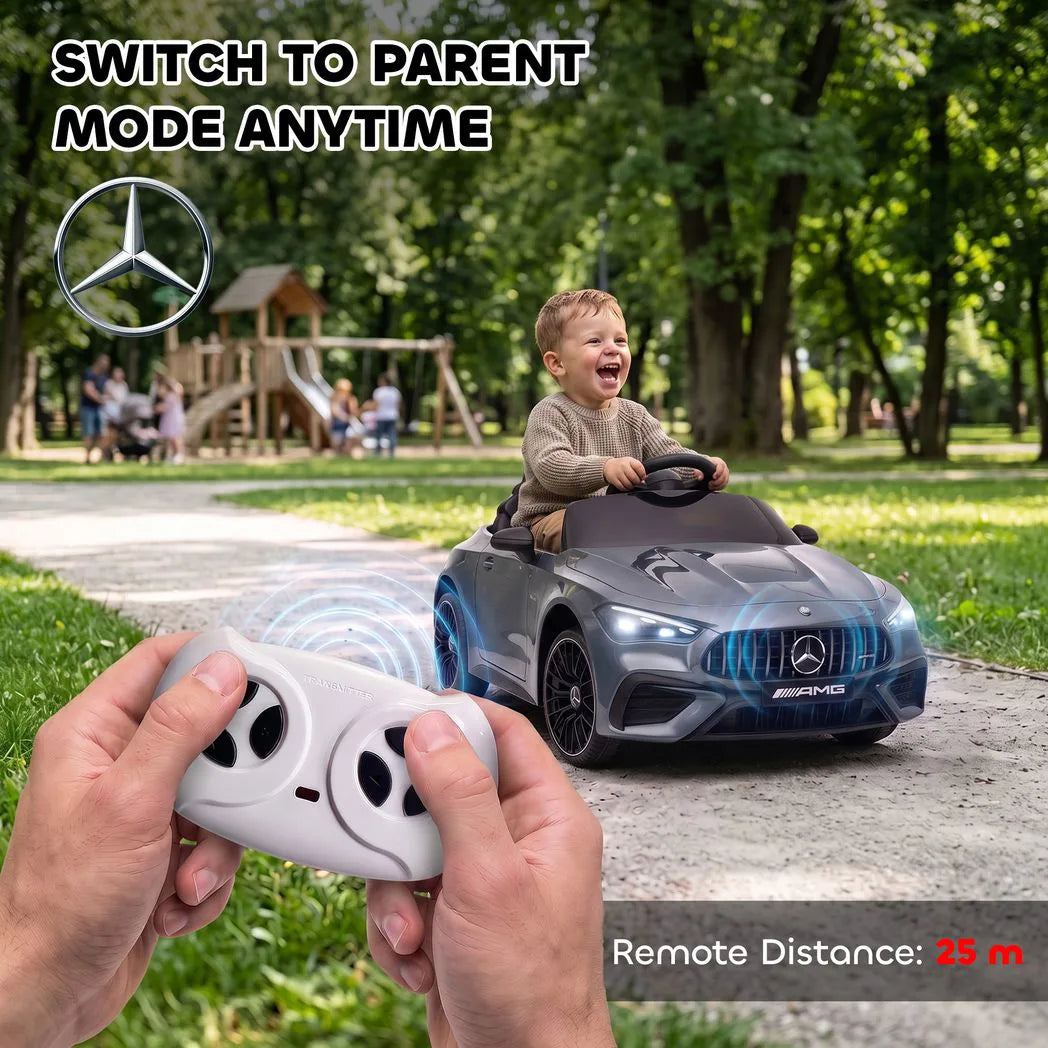 AIYAPLAY Licensed Mercedes-AMG Kids Electric Car with Dual 12V Motors and Remote – Ride-On, Ages 3-6, Grey