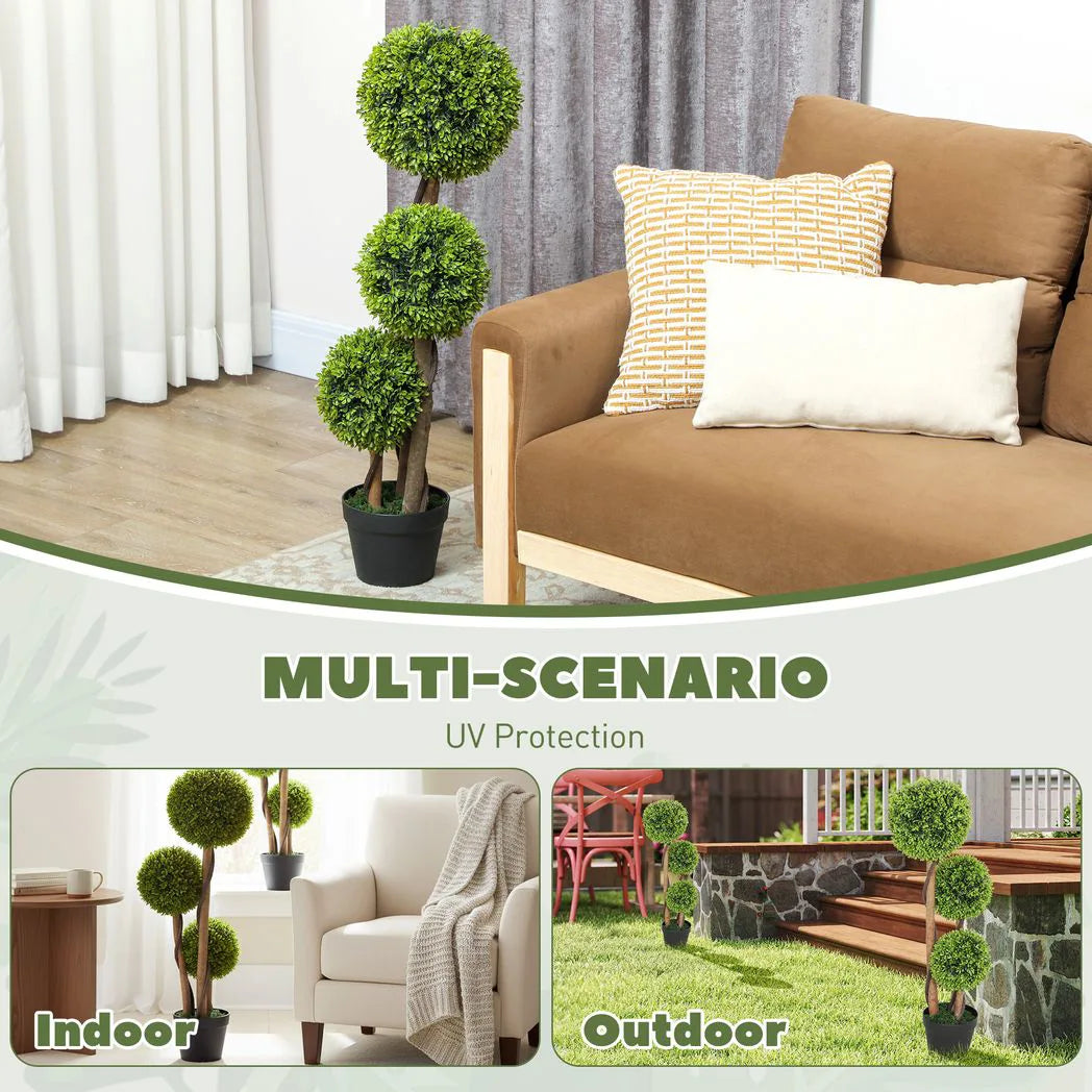 HOMCOM Decorative Artificial Trees Boxwood Ball Topiary Trees Set of 2 in Pot