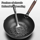 32cm Pure Iron Wok with Wooden Lid – Uncoated Cast Iron Stir-Fry Pan for Gas and Induction Hobs