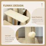 PawHut 4-Step Cat Stairs with Scratching Posts, Platform and Toy Ball – Pet Steps, Beige