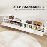 HOMCOM Floating TV Stand with Fluted Doors and Cable Hole – Wall-Mounted TV Unit for TVs up to 72", White