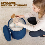 HOMCOM Round Velvet Storage Ottoman with Flip Lid Tabletop, 39.2L – 45 cm Footstool, Blue