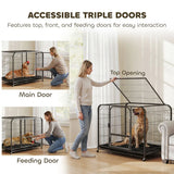 PawHut Heavy-Duty Dog Crate with Triple Doors, Removable Tray and Wheels – 116 x 77 x 88 cm, Small to Large Breeds