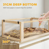 PawHut Wooden Hamster Cage with 31cm Deep Base, Hut, Seesaw, Exercise Wheel and Ramp, 80 x 50 x 76cm – Natural