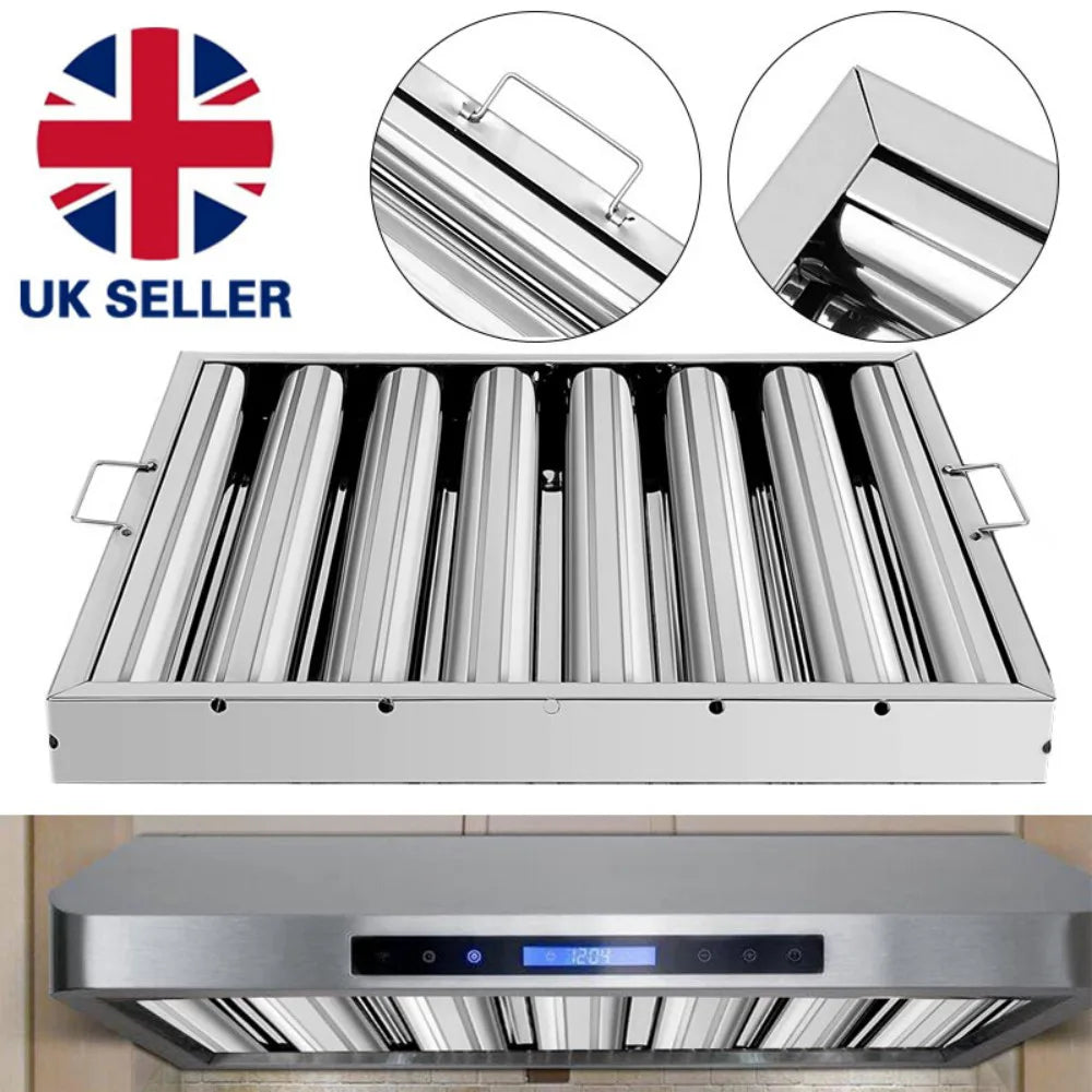 Stainless Steel Grease Baffle Filter with Handles – Catering Kitchen Extraction Hood Canopy, 495 x 495 mm