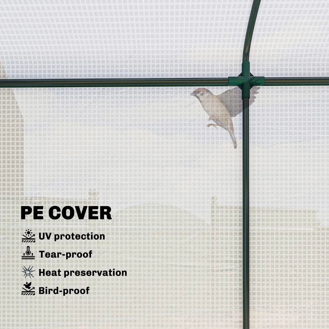 Outsunny Mini Greenhouse with Roll-Up Door & 2 Mesh Windows – Steel Frame, PE Cover, 200 x 75 x 188cm, White