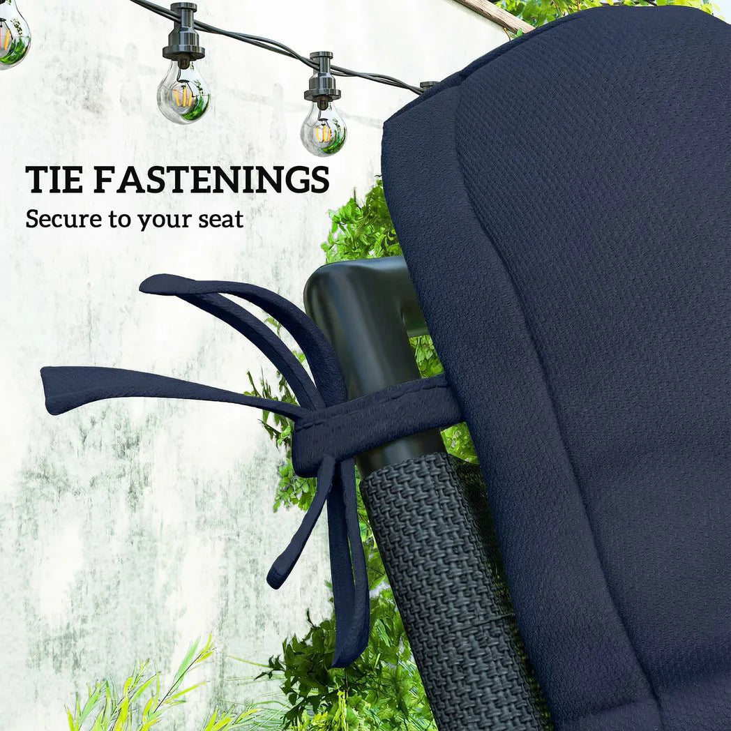 Outsunny Set of 2 Tufted Garden Chair Cushions with Backrest and Ties, Dark Blue