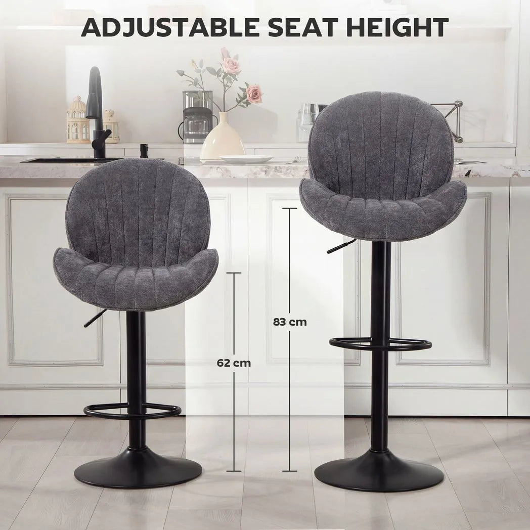 HOMCOM Set of 2 Swivel Bar Stools with Back, Adjustable Height and Footrest – Kitchen Island Stools, Grey