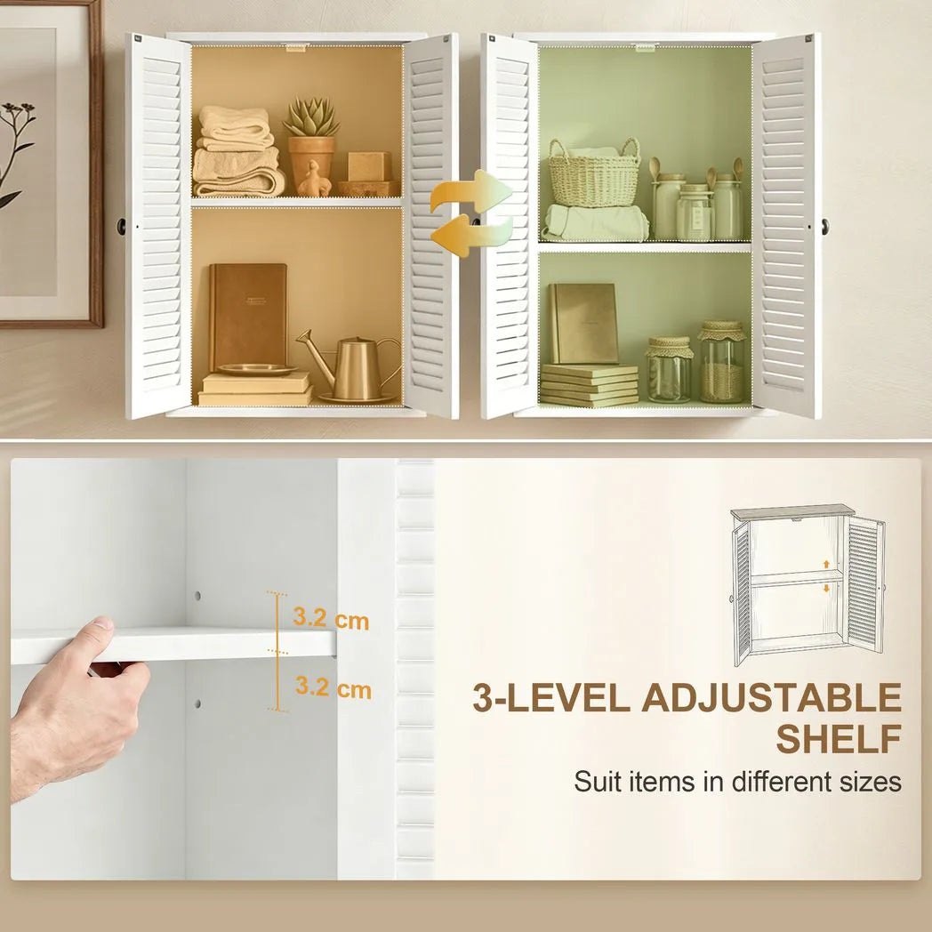 HOMCOM Wall Mounted Bathroom Cabinet with Louvred Doors and Adjustable Shelf – Storage Cupboard, White