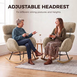 HOMCOM Upholstered Rocking Chair with Adjustable Headrest – Raindrop Velvet, Rubberwood Base, Light Brown