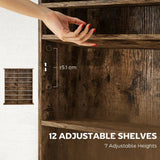 HOMCOM 16-Compartment Media Shelf for 720 CDs with 12 Adjustable Shelves – Anti-Tipping Straps, Rustic Brown