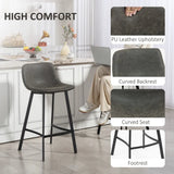 HOMCOM Set of 2 Bar Stools with Backrest & Footrest – PU Leather Kitchen Counter Breakfast Bar Stools, Grey