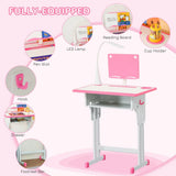 HOMCOM Kids Desk and Chair Set with Adjustable Height, Drawer & Book Stand – Study Table, Ages 6-12, Pink