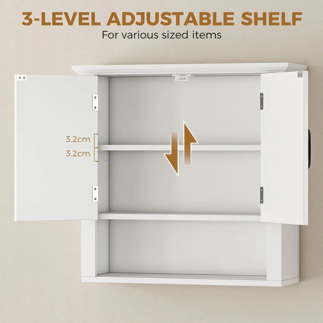 HOMCOM Wall-Mounted Bathroom Cabinet with 2 Doors & Adjustable Shelf – Medicine Cabinet, White