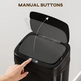 HOMCOM 50L Stainless Steel Sensor Bin with Slim Design and Bag-Fixing Ring – Touchless Kitchen Bin, Black