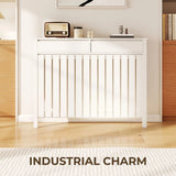 HOMCOM Rustic-Look Radiator Cover with Top Drawers and Slats, 93 x 119cm – Slimline Heater Cabinet, White