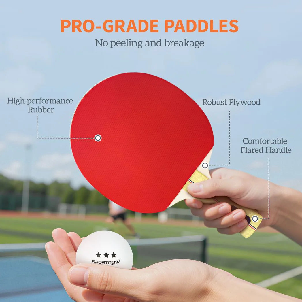 SPORTNOW Portable Table Tennis Set with 4 Bats, 8 3-Star Balls & Padded Carry Case – Indoor & Outdoor Ping Pong