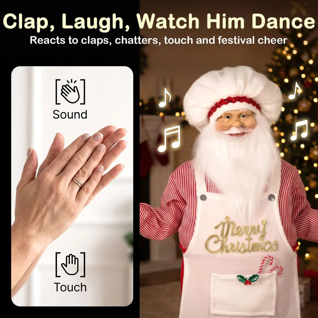 HOMCOM 120cm Animated Singing Chef Santa Claus – Moving Head, Sound and Touch Activated Christmas Decoration