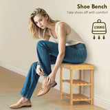 HOMCOM 2-Tier Bamboo Shoe Storage Bench – Slatted Shelves, Natural Finish