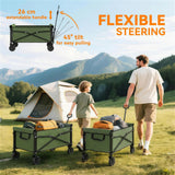 Outsunny Folding Festival Trolley on Wheels, 80L Compact Camping Cart with Adjustable Handle, Green