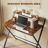 HOMCOM Compact Folding Desk with Storage Shelf – Space-Saving Home Office Study Table, Rustic Brown