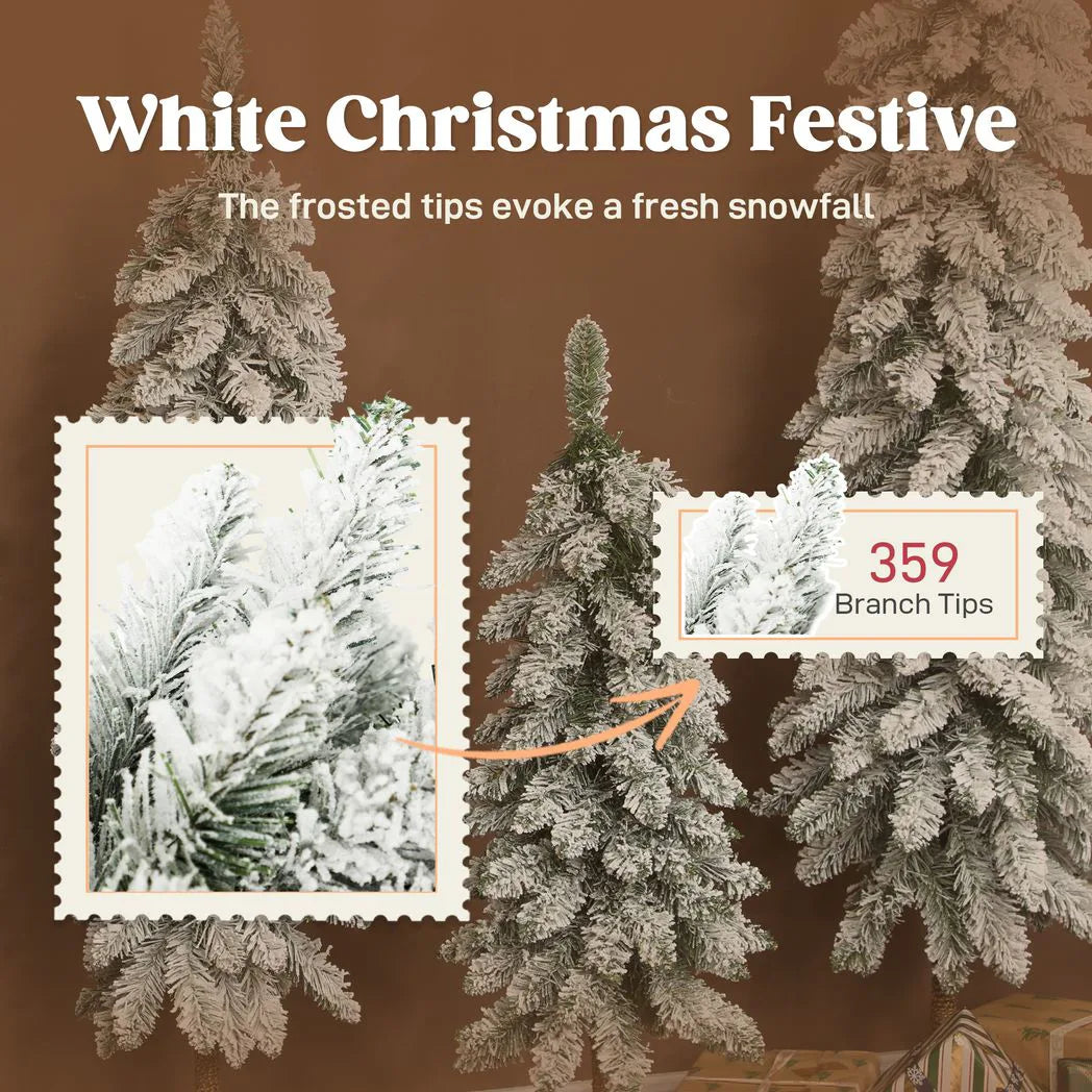 HOMCOM Flocked Pencil Christmas Trees, Set of 3 – 3ft, 4ft and 5ft Slim Snowy Artificial Trees