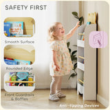AIYAPLAY Kids 3-Tier Bookshelf with Bear Design, Anti-Tip Device and Guardrails – Children's Bookcase, White