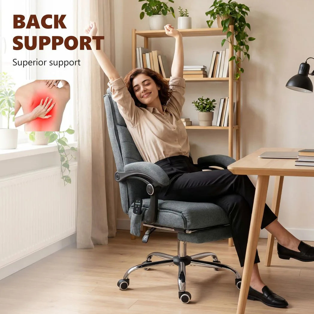 Vinsetto High Back Massage Office Chair with Heat, Footrest & 135° Recline – Ergonomic Executive Chair, Grey