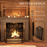 HOMCOM Floral 3-Panel Folding Fireplace Screen – Heat-Resistant Metal Spark Guard for Hearth Protection, Black