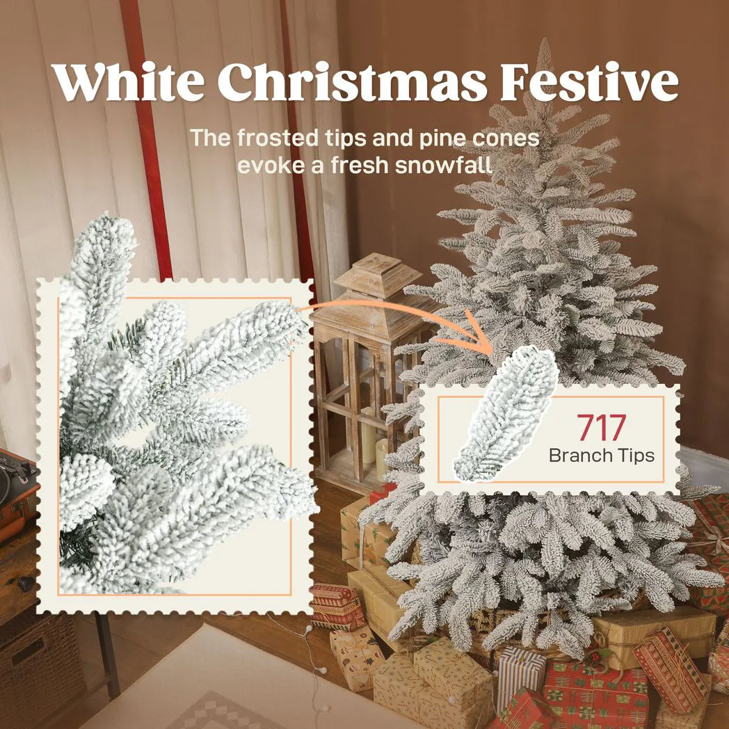 HOMCOM 5ft Artificial Flocked Christmas Tree with 717 Branches – Hinged Xmas Tree, Foldable Metal Stand