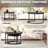 HOMCOM Set of 2 Round Nesting Coffee Tables with Wood-Effect Top & Steel Frame – Stacking Side Tables, Black