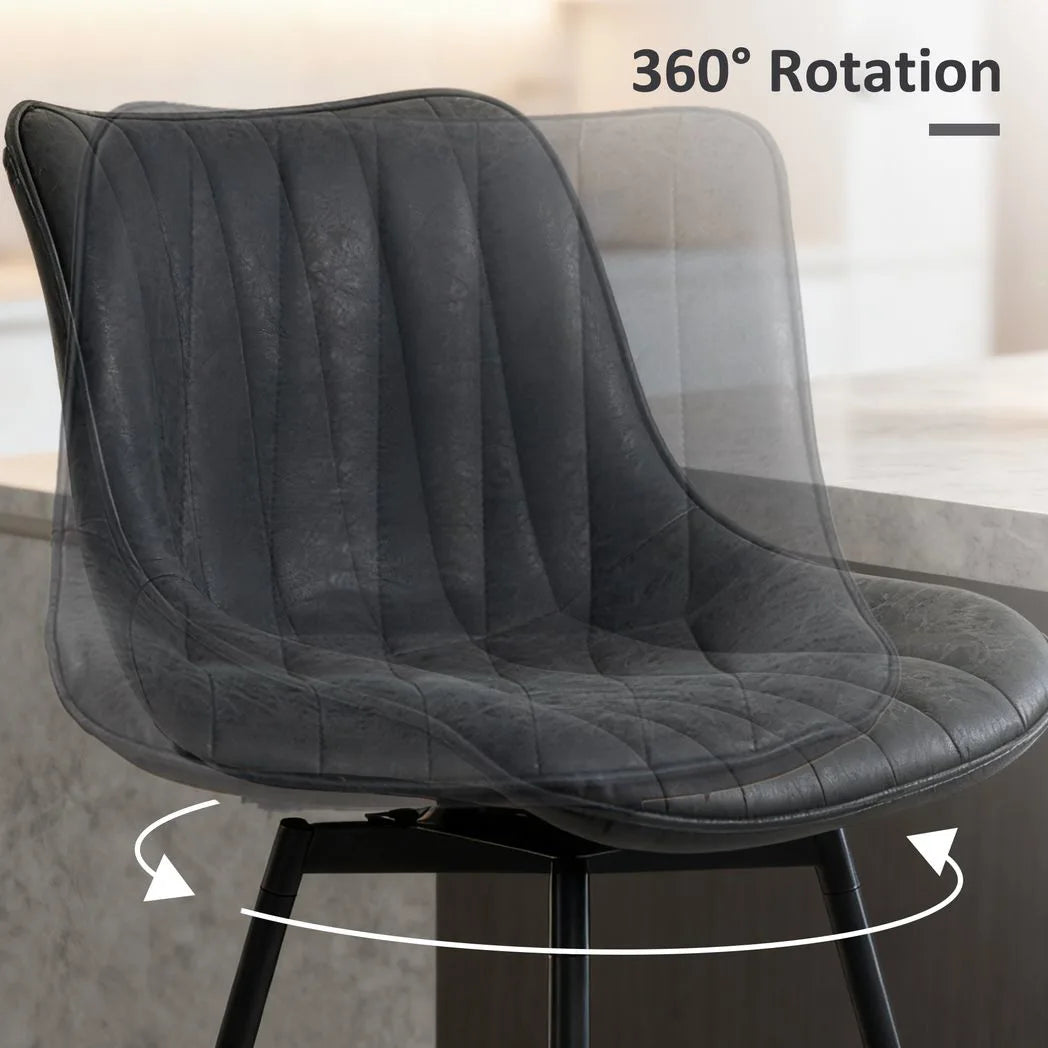 HOMCOM Set of 2 PU Leather Swivel Bar Stools with Channel Stitching – Kitchen Breakfast Bar, Black