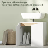 HOMCOM Under Sink Bathroom Cabinet with Soft-Close Doors – U-Shaped Cut-Out for Wall-Mounted Basins, White