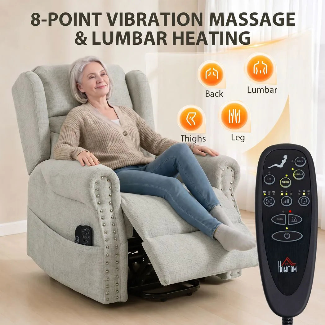 HOMCOM Riser Recliner Chair with Massage and Heat – Chenille Electric Power Lift Armchair, Light Grey