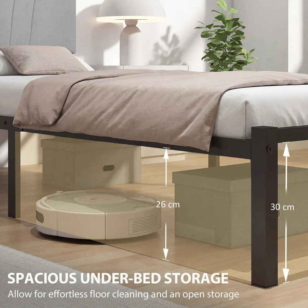 HOMCOM 3FT Single Bed Frame with Upholstered Headboard & Underbed Storage – 250 kg Capacity, Black and Grey