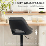 HOMCOM Set of 2 Faux Leather Bar Stools with Padded Seat and 360° Swivel – Adjustable Height, Black