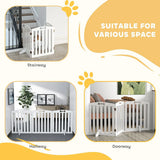 PawHut Freestanding Wooden Dog Gate with Support Feet – 155cm Foldable Three-Panel Barrier, White