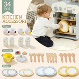 AIYAPLAY Wooden Dishwasher Playset with Faucet, Sink & 32 Accessories – Toy Kitchen Washing-Up Set