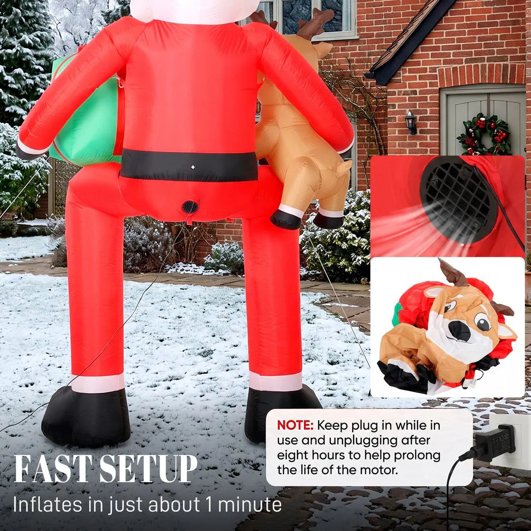 Outsunny 9.3ft Giant Christmas Inflatable Hanging Santa Claus with Reindeer, Gift Box and LED Lights – Outdoor Garden Decoration