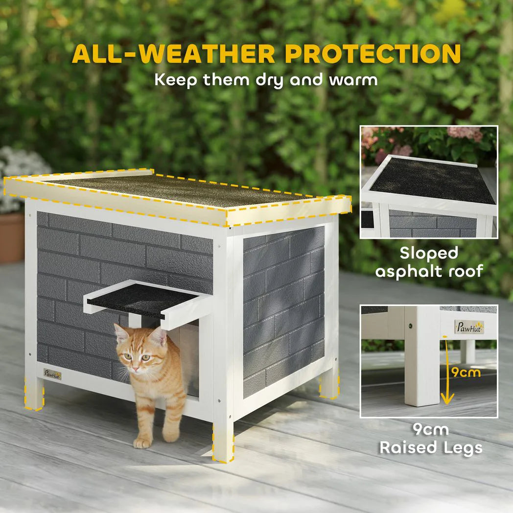 PawHut Outdoor Cat House with Insulation and Openable Roof – Weatherproof Shelter for Cats, Grey