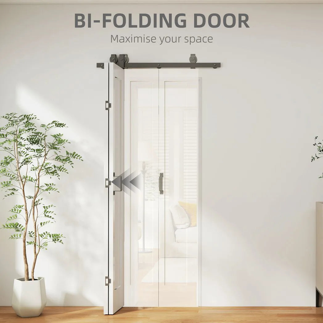 HOMCOM 70 cm Modern Sliding Door Set with Steel Rail, Two-Panel Design & Pulleys – White